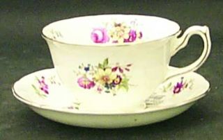 Hammersley Minuet Footed Cup & Saucer Set, Fine China Dinnerware   Pink,Yellow,B