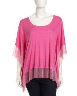 Knit and Mesh Dolman Sleeve Top, Pink Crown