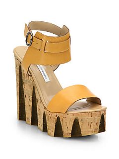 Diane von Furstenberg Tinsley Leather Cork Wedge Sandals   Natural