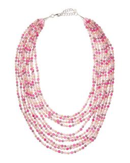 Multi Layered Beaded Necklace, Pink