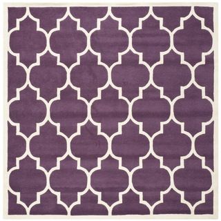 Handmade Moroccan Purple Geometric Pattern Wool Rug (7 Square)