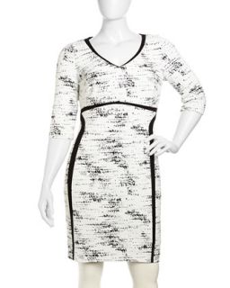 Textured 3/4 Sleeve Stretch Dress, Womens