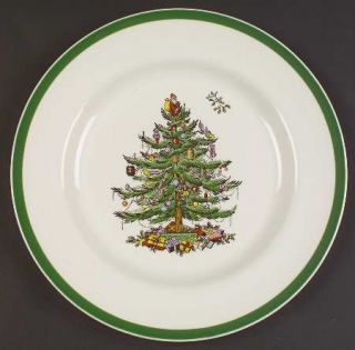 Spode Christmas Tree Green Trim Luncheon Plate, Fine China Dinnerware   Newer Ba