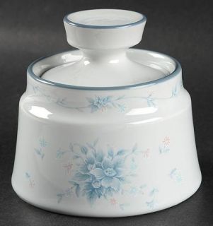 Noritake Penzance Sugar Bowl & Lid, Fine China Dinnerware   Primastone, Blue/Pin