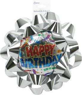 Silver Happy Birthday Balloon Bow